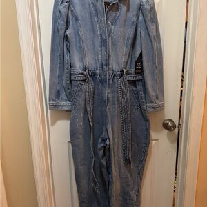 Express Light Blue Denim Jumpsuit - Boot Cut